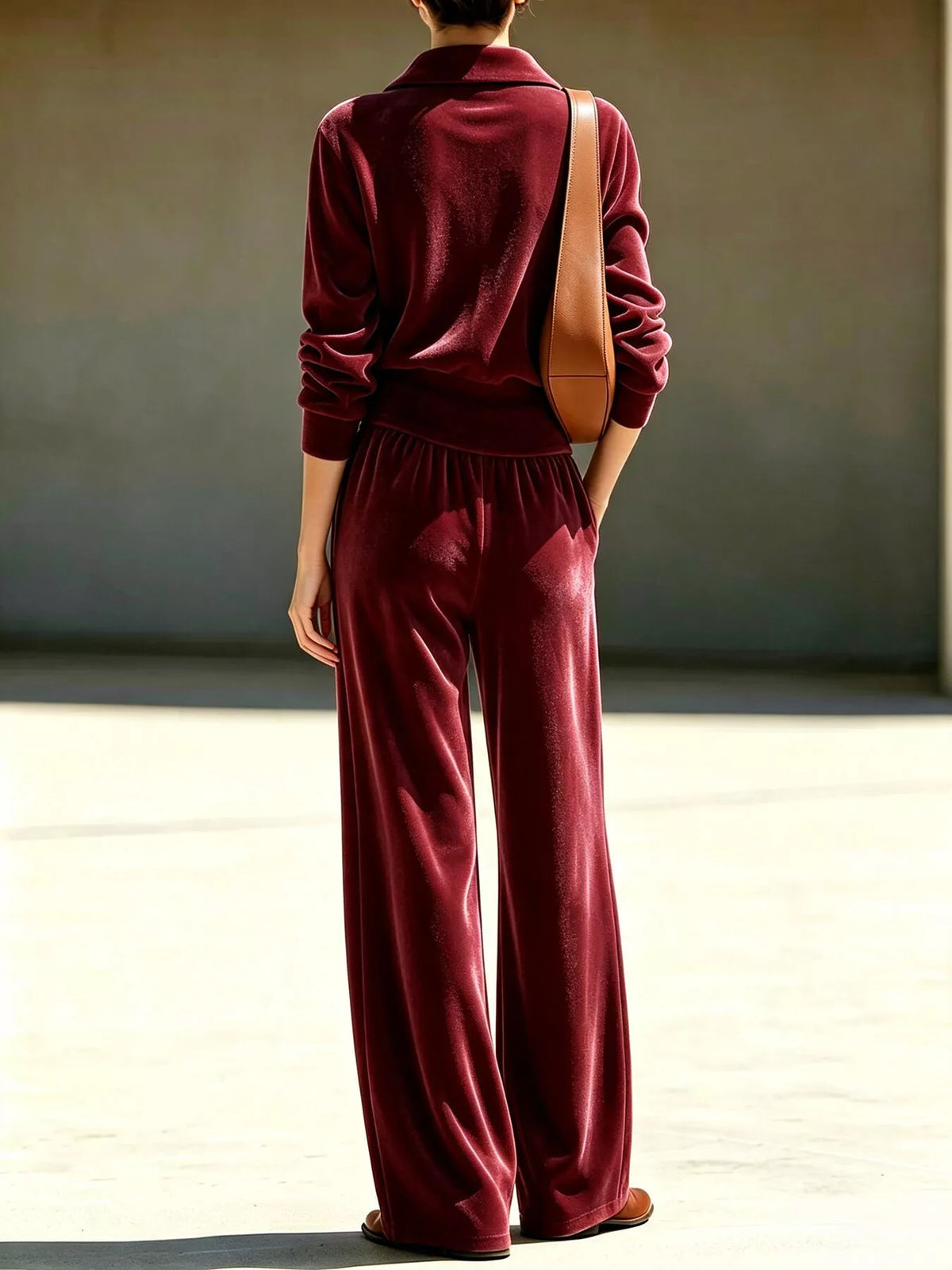 Full Size Quarter-Zip Top and Wide-Leg Pants Set Plus Size