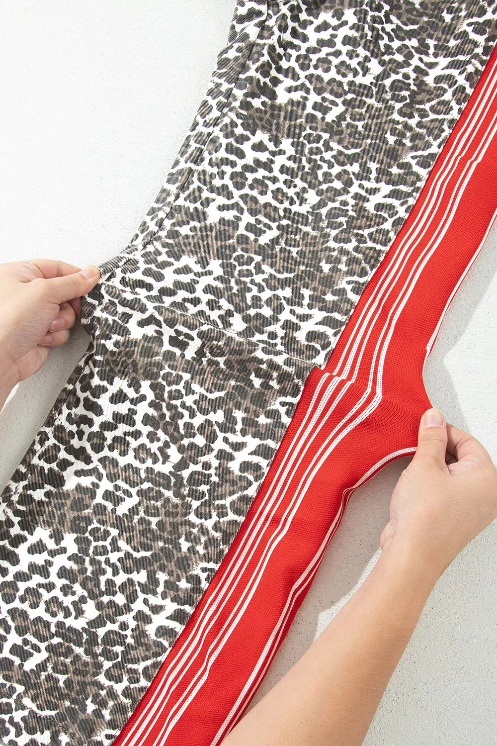 Leopard Patchwork Elastic Waist Jeans