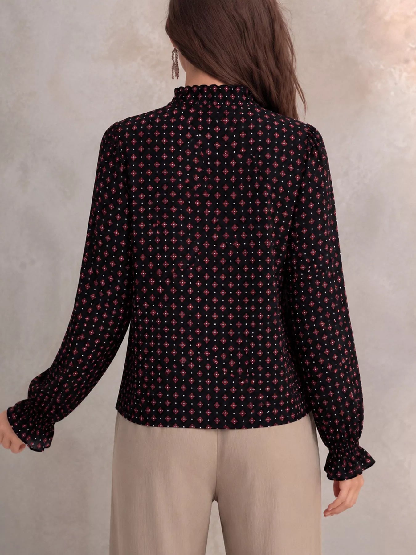 Printed Flounce Sleeve Blouse