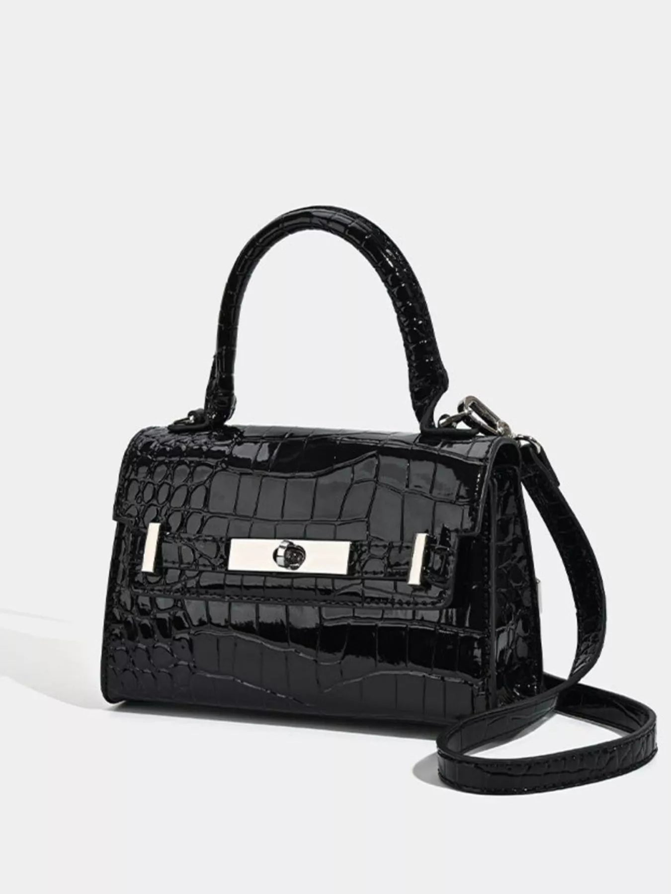 Croc-Embossed Top Handle Handbag