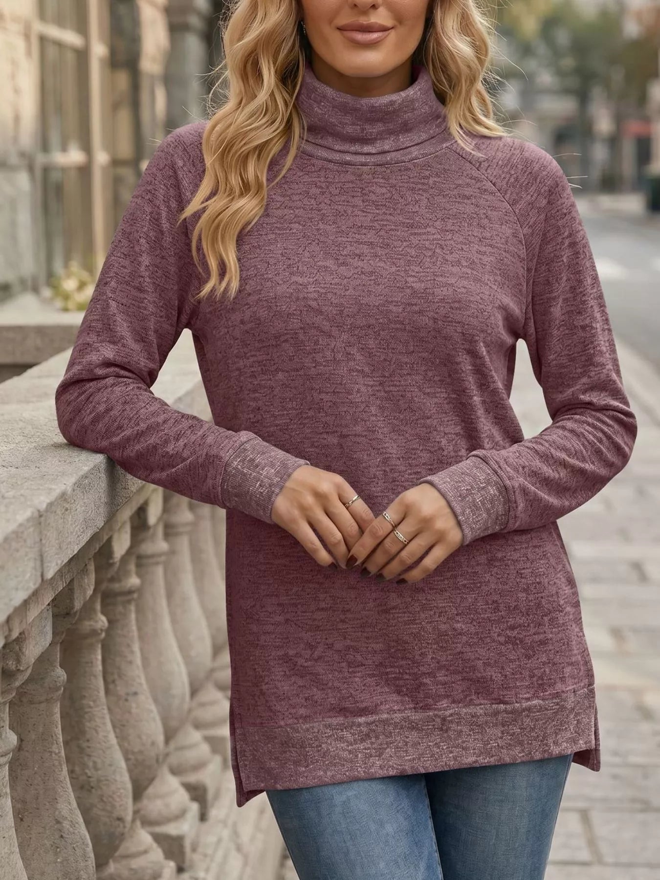 Turtleneck Raglan Sleeve T-Shirt