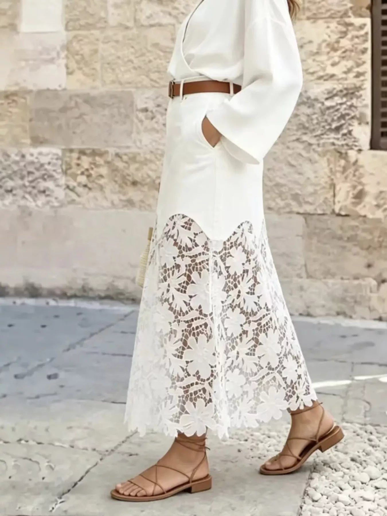Lace Trimmed Slit Skirt