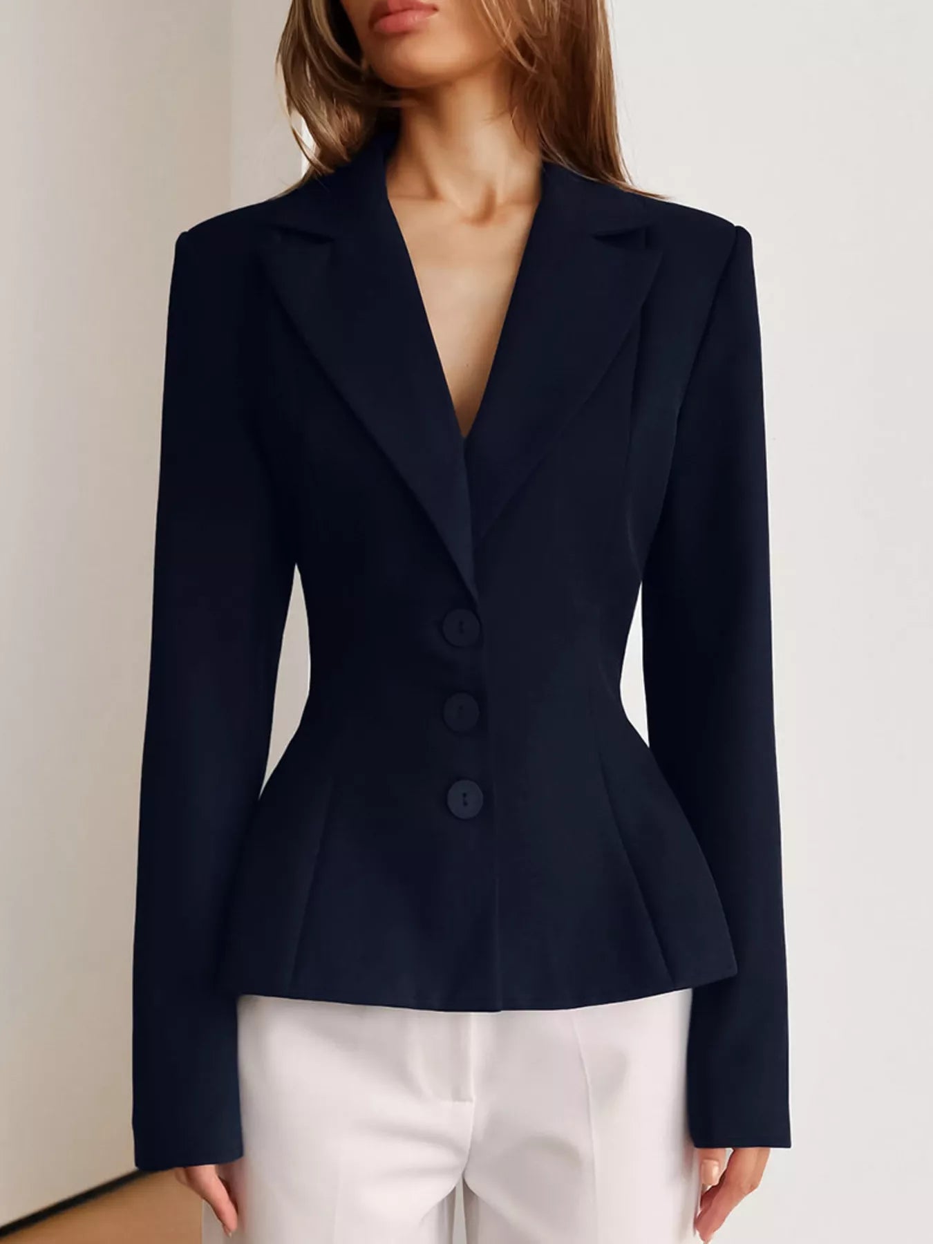 Lapel Collar Button Up Blazer