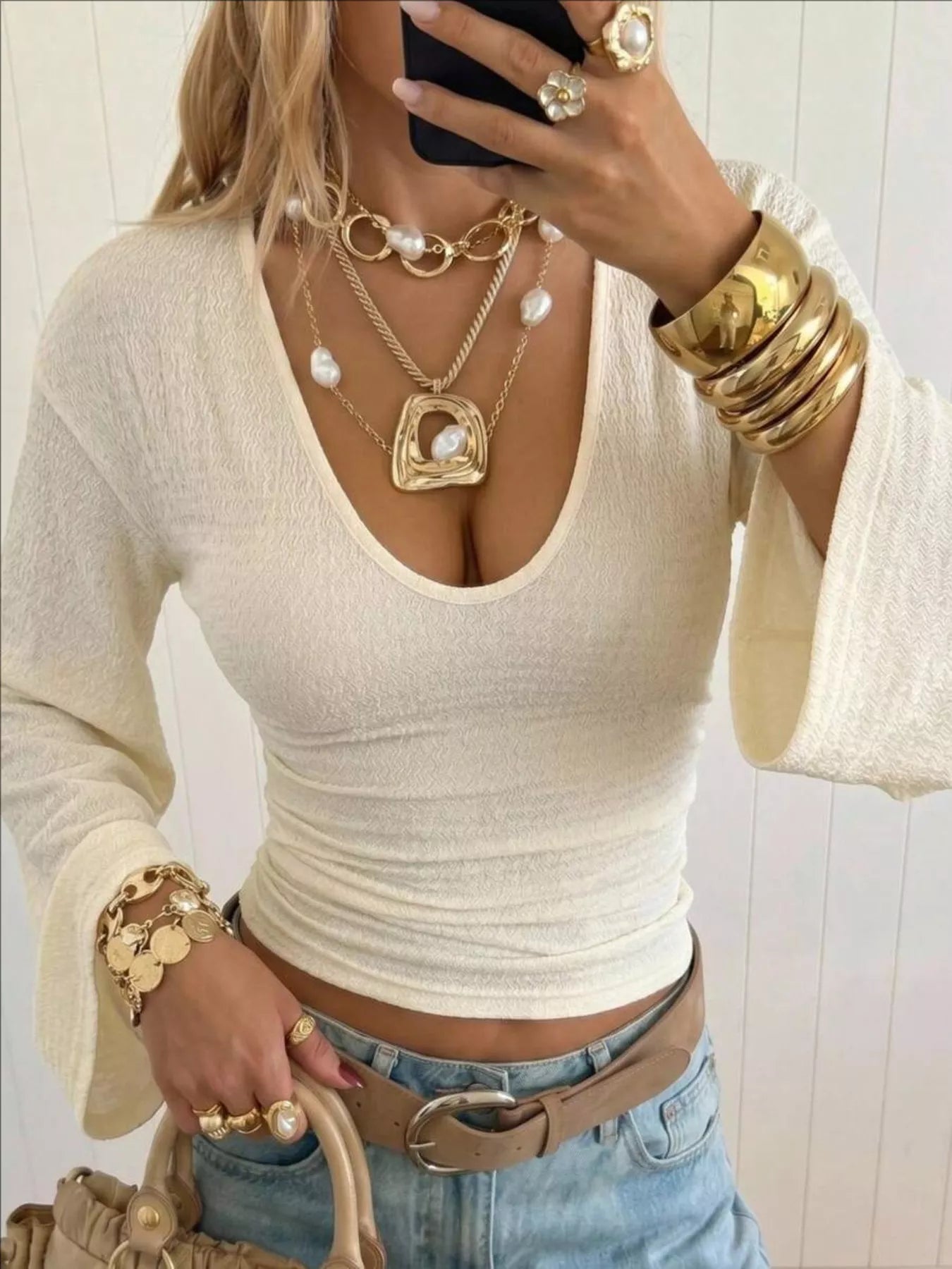 Slim Fit Flare Sleeve Top