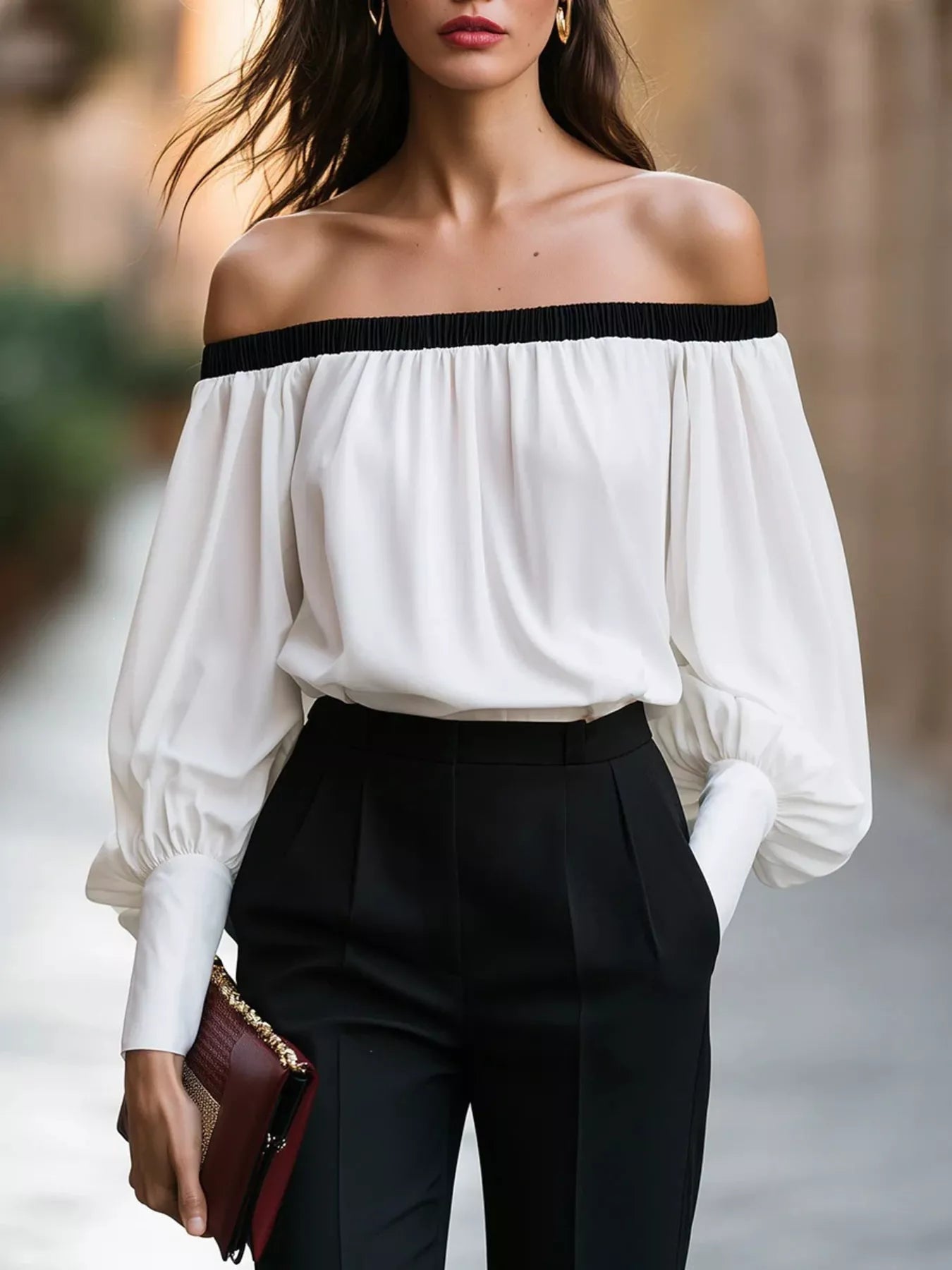 Off Shoulder Lantern Sleeve Blouse