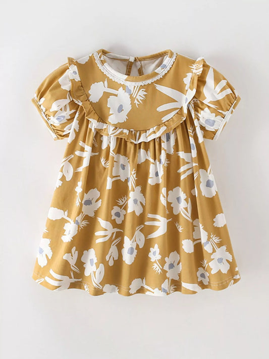 Children's Floral Print Ruffle Collar Baby Dress