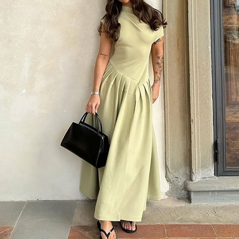 Women's High Waisted Solid Color Dress
