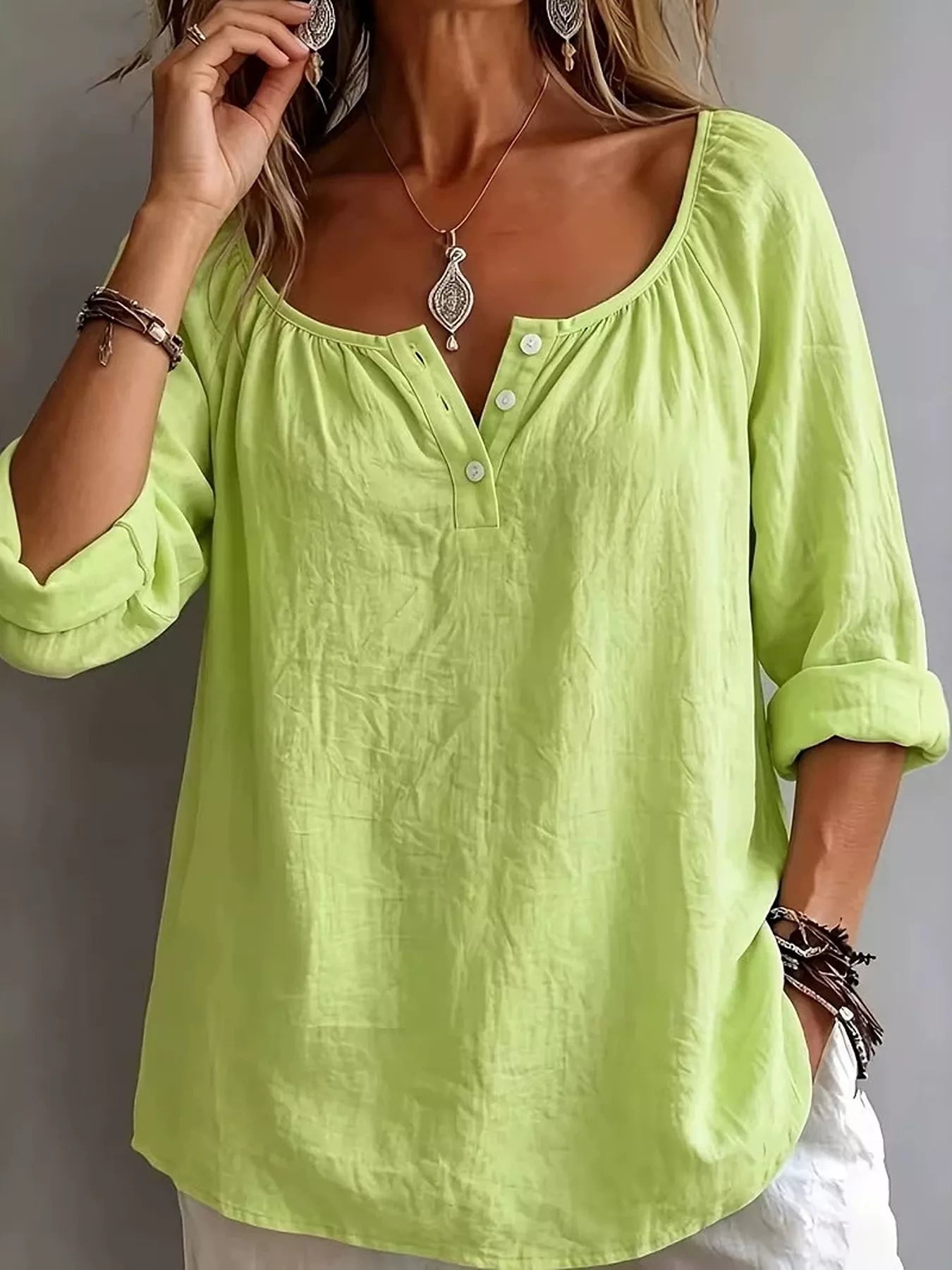 Button Detail Long Sleeve Top