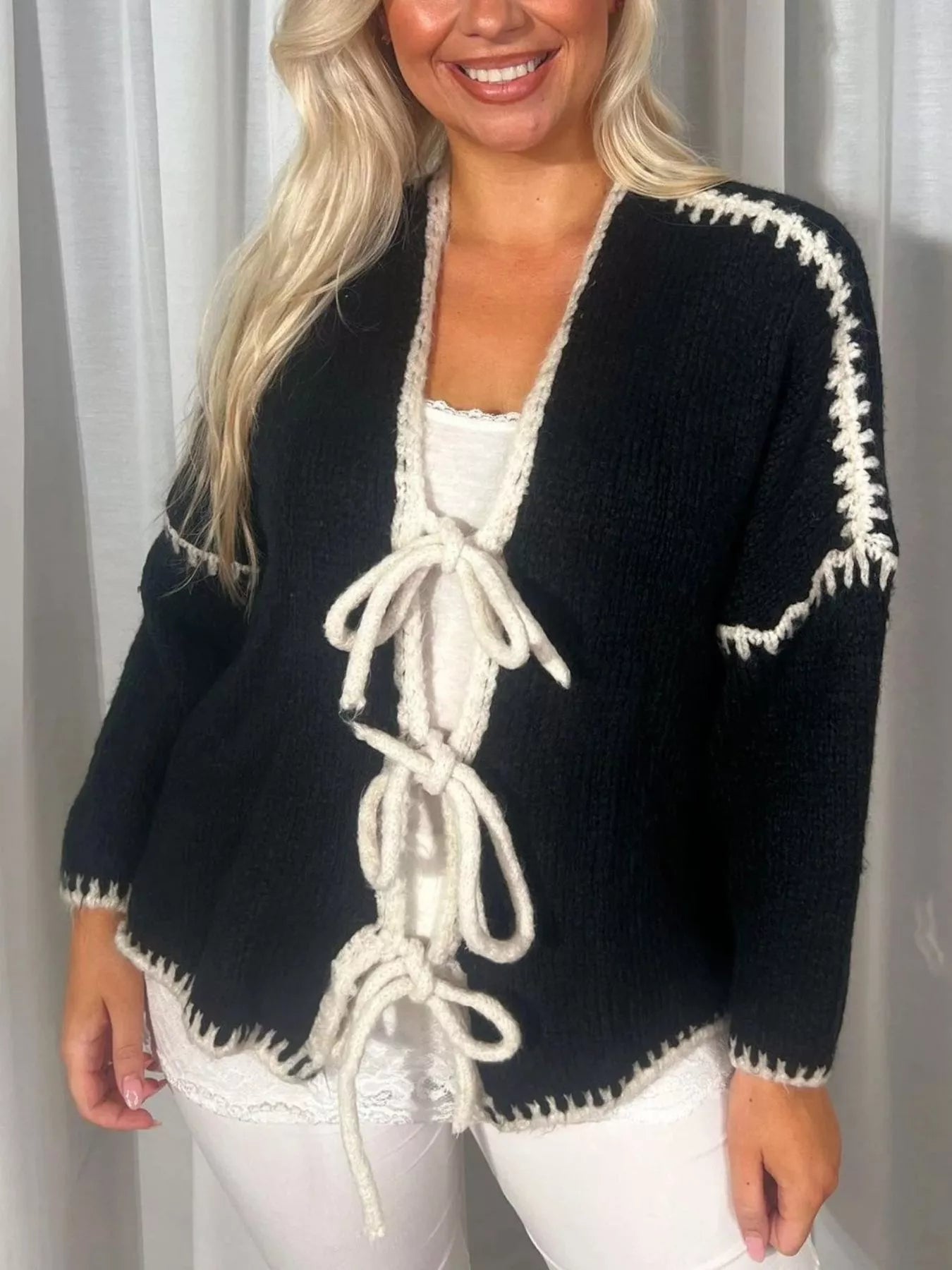 Tie Front Drop Shoulder Cardigan