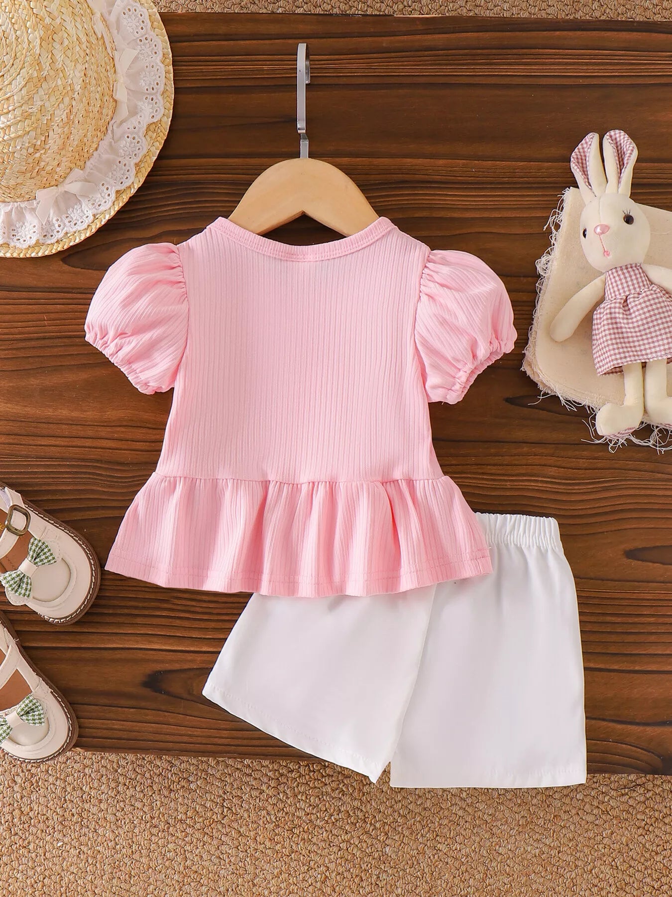 Children's Bow Ribbed Top and Shorts Set
