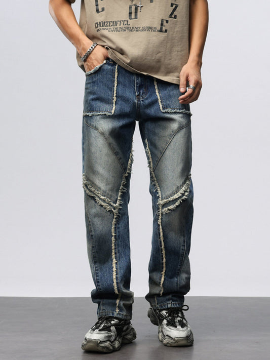 Men's Frayed Hem Wide Leg Jeans