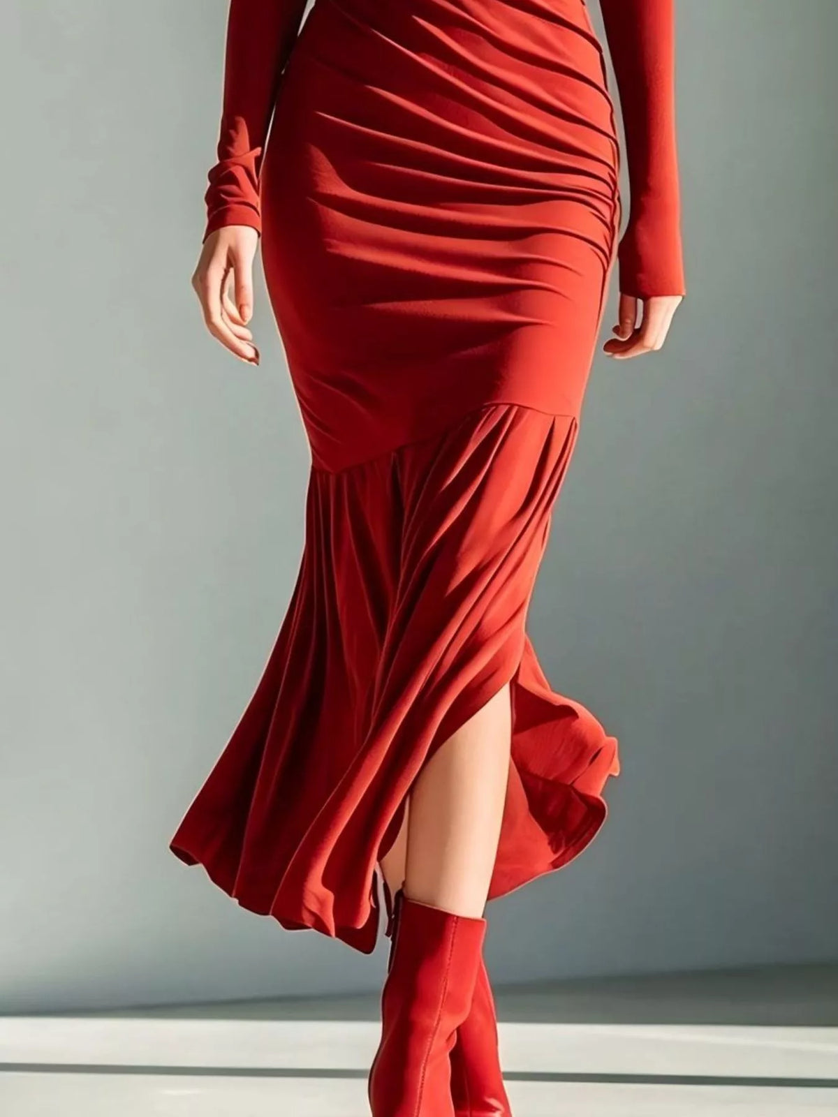 Full Size Slit Turtleneck Ruched Bodycon Mermaid Dress Plus Size