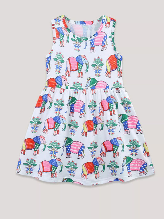 Children's Sleeveless Elephant Print Casual Dress