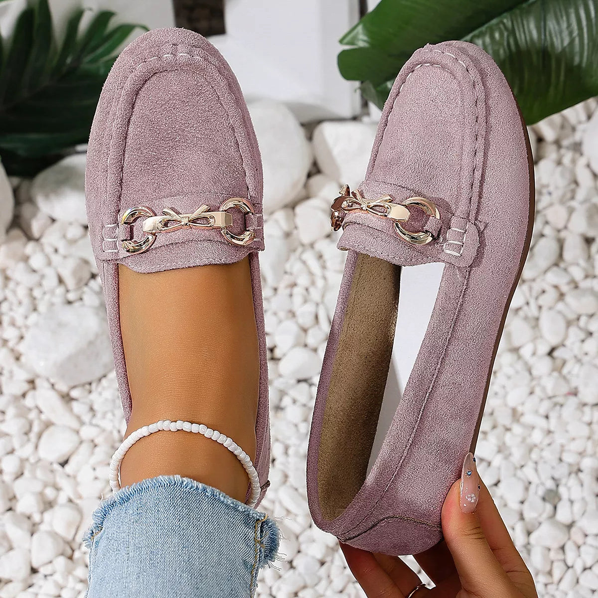 Comfortable Flat Loafers with Decorative Buckle