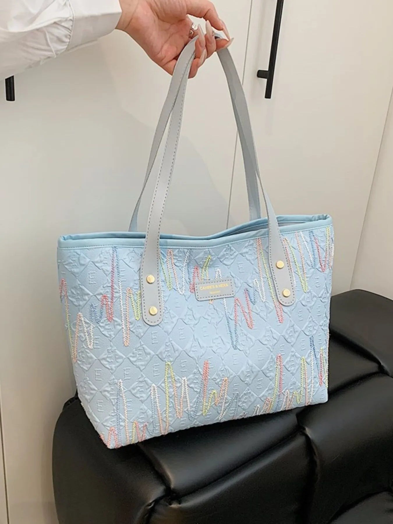 Contrast PU Leather Tote Bag