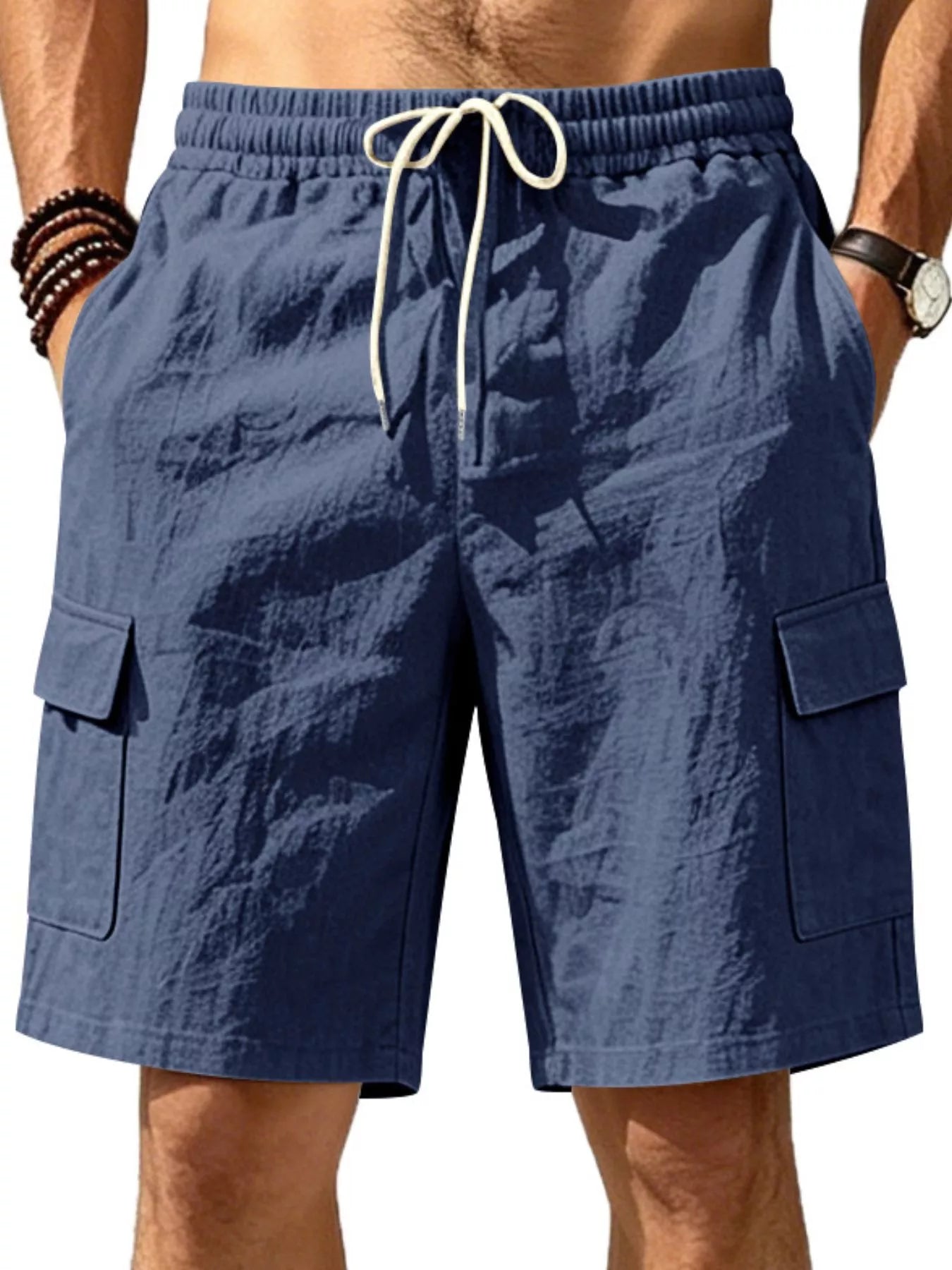 Men's Plus Size Casual Cargo Shorts with Drawstring Waist