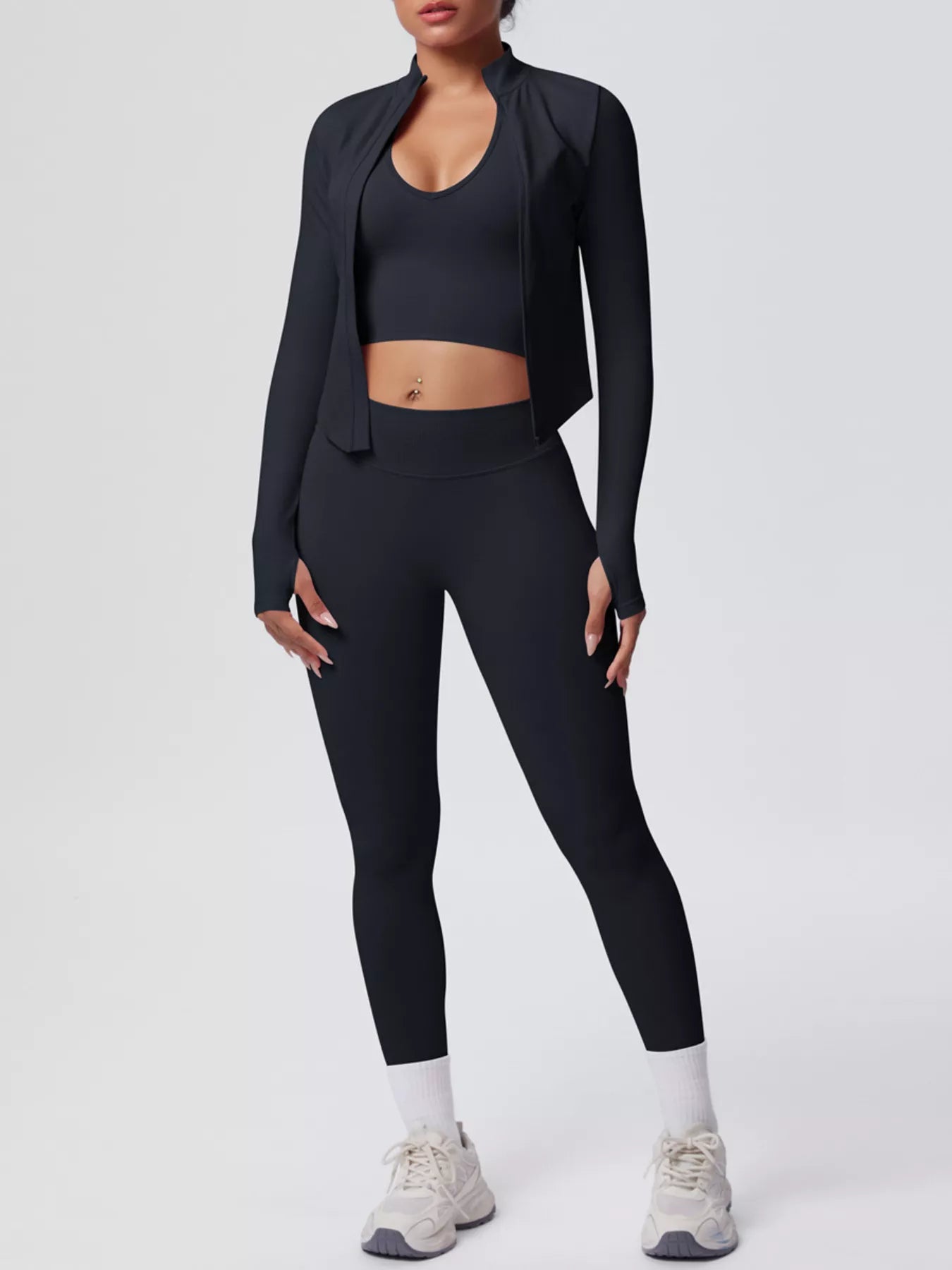 Tank & Zip-Up Jacket and Leggings Three-Piece Active Set