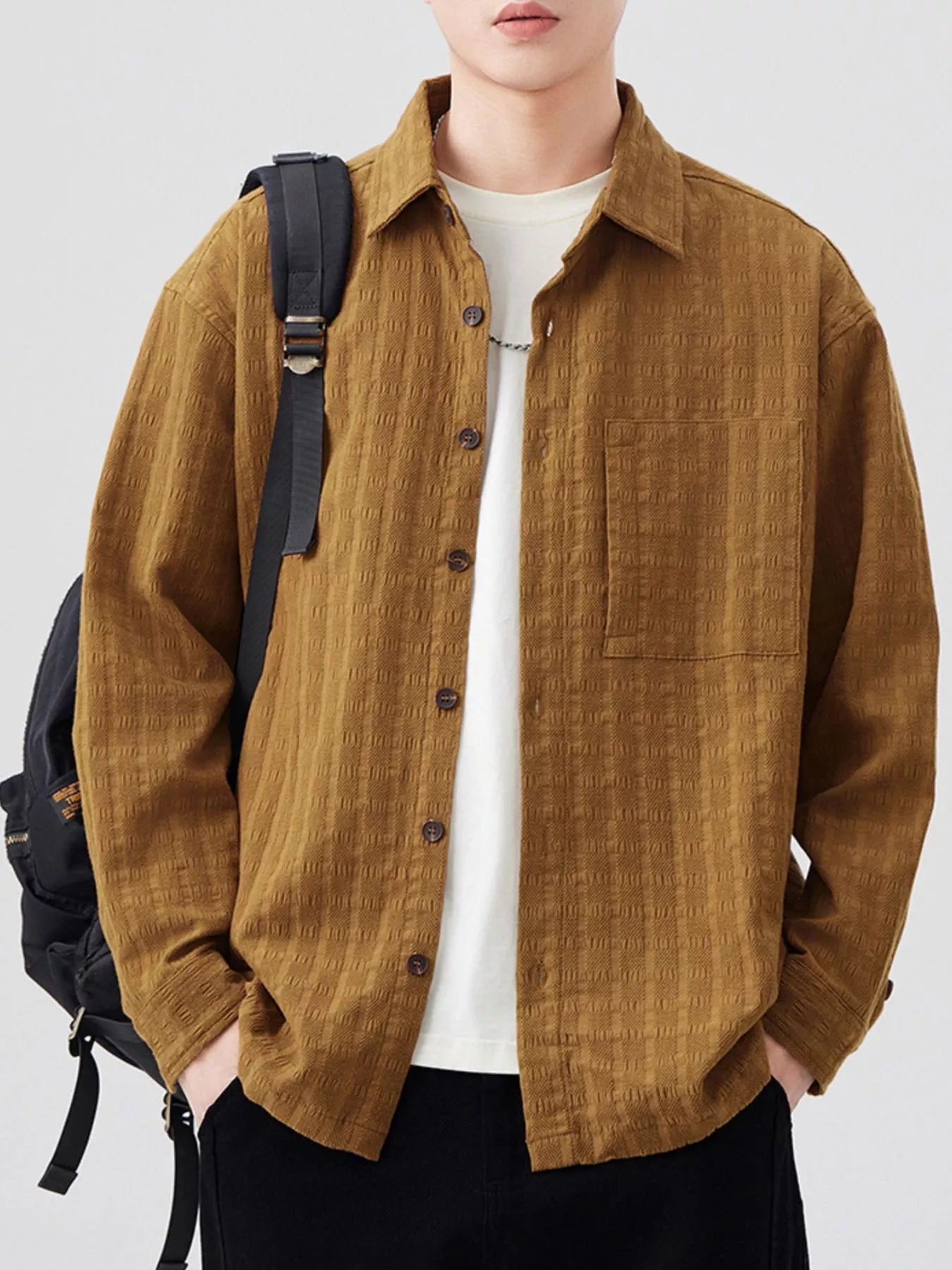 Men's Plus Size Button Up Long Sleeve Shirt
