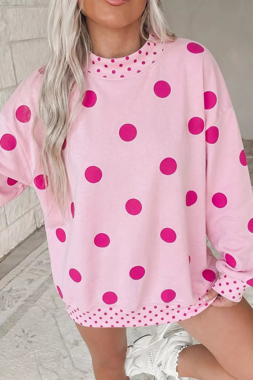 Polka Dot Dropped Shoulder Sweatshirt