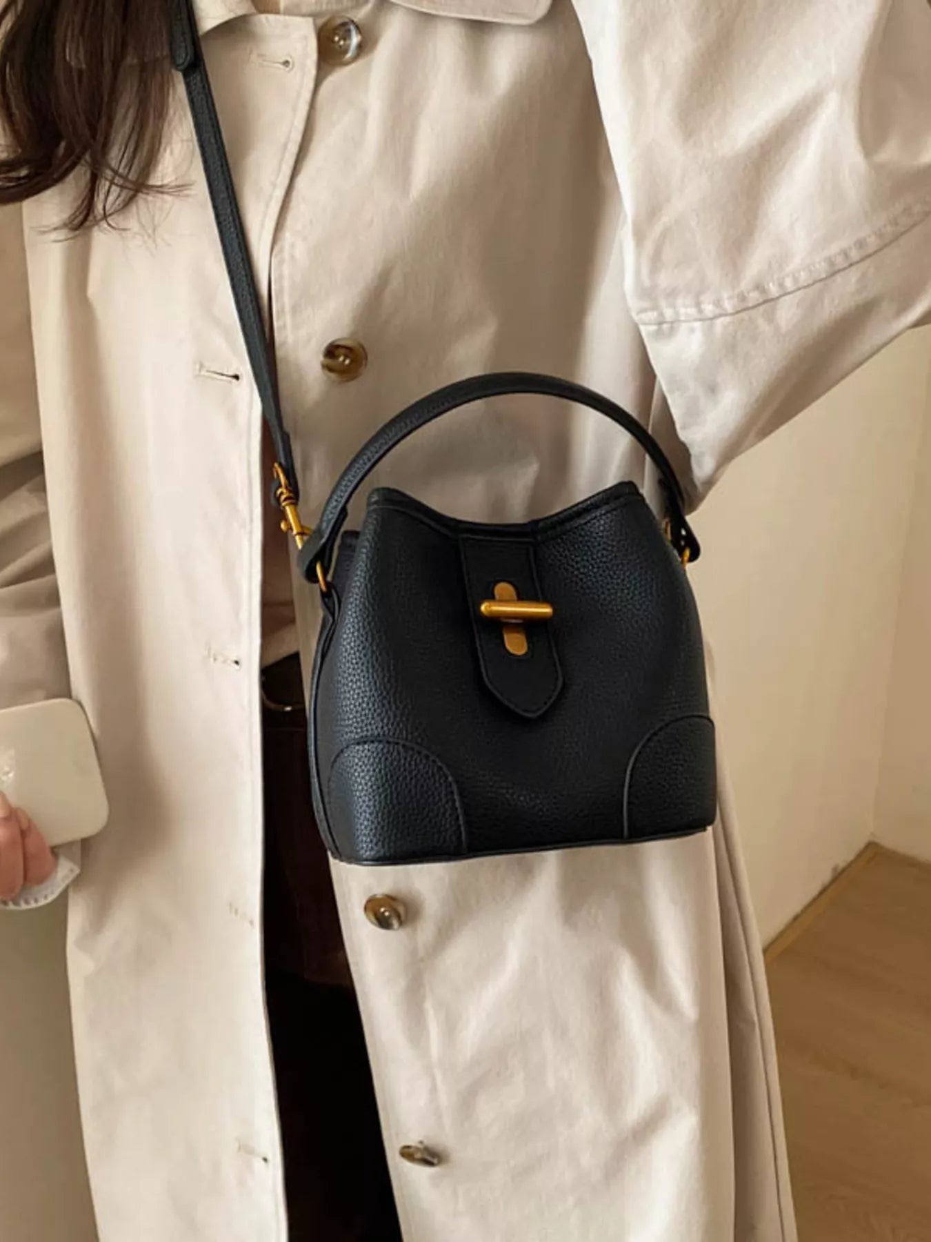 Bucket Style Leather Crossbody Bag