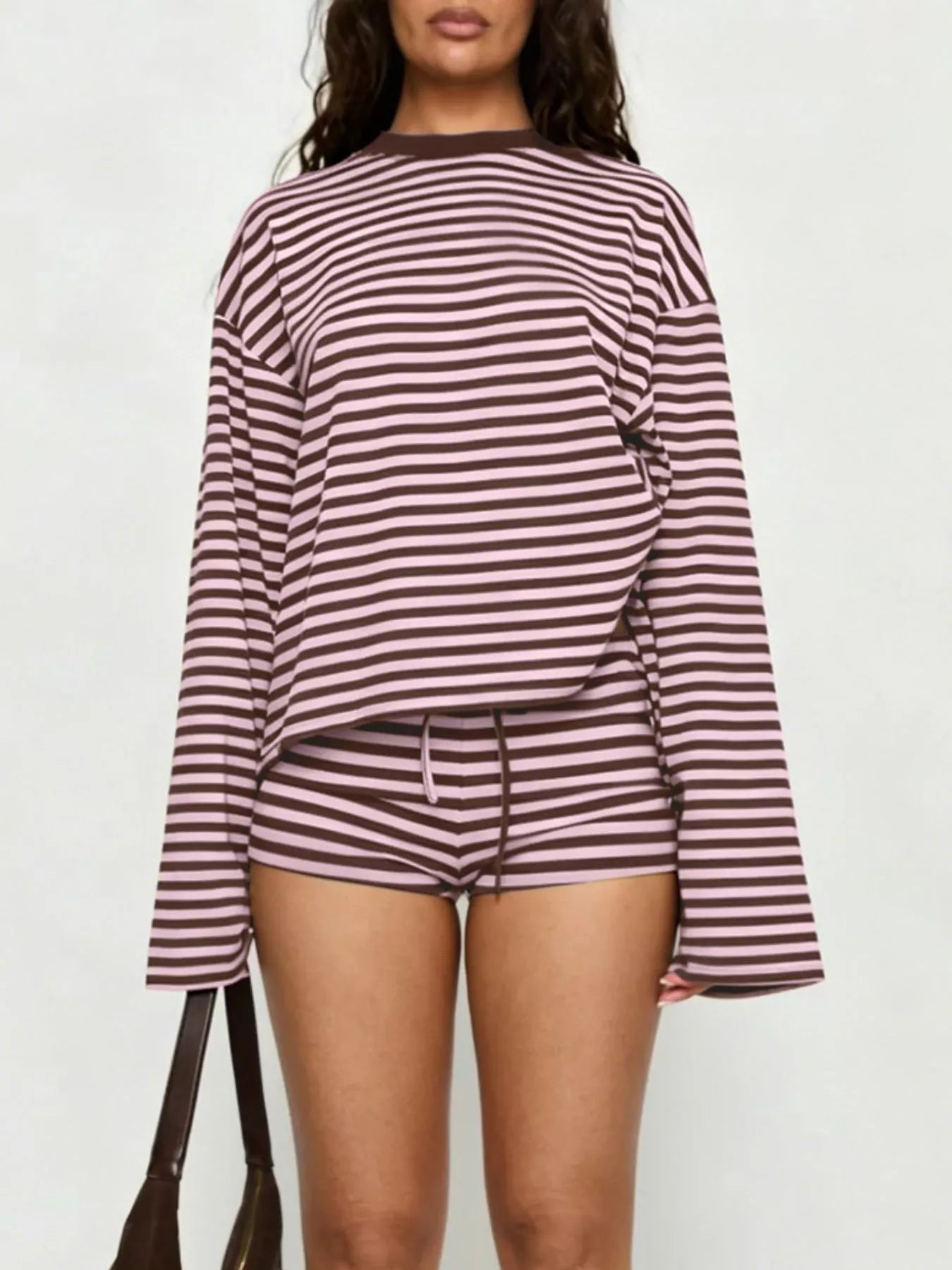 Striped Long-Sleeve Top and Shorts Set