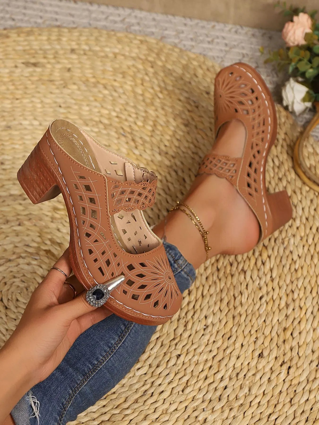 Cutout Block Heel Sandals
