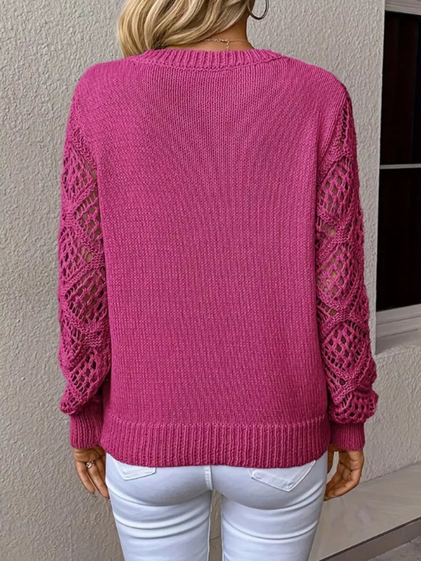 Openwork V-Neck Long Sleeve Sweater