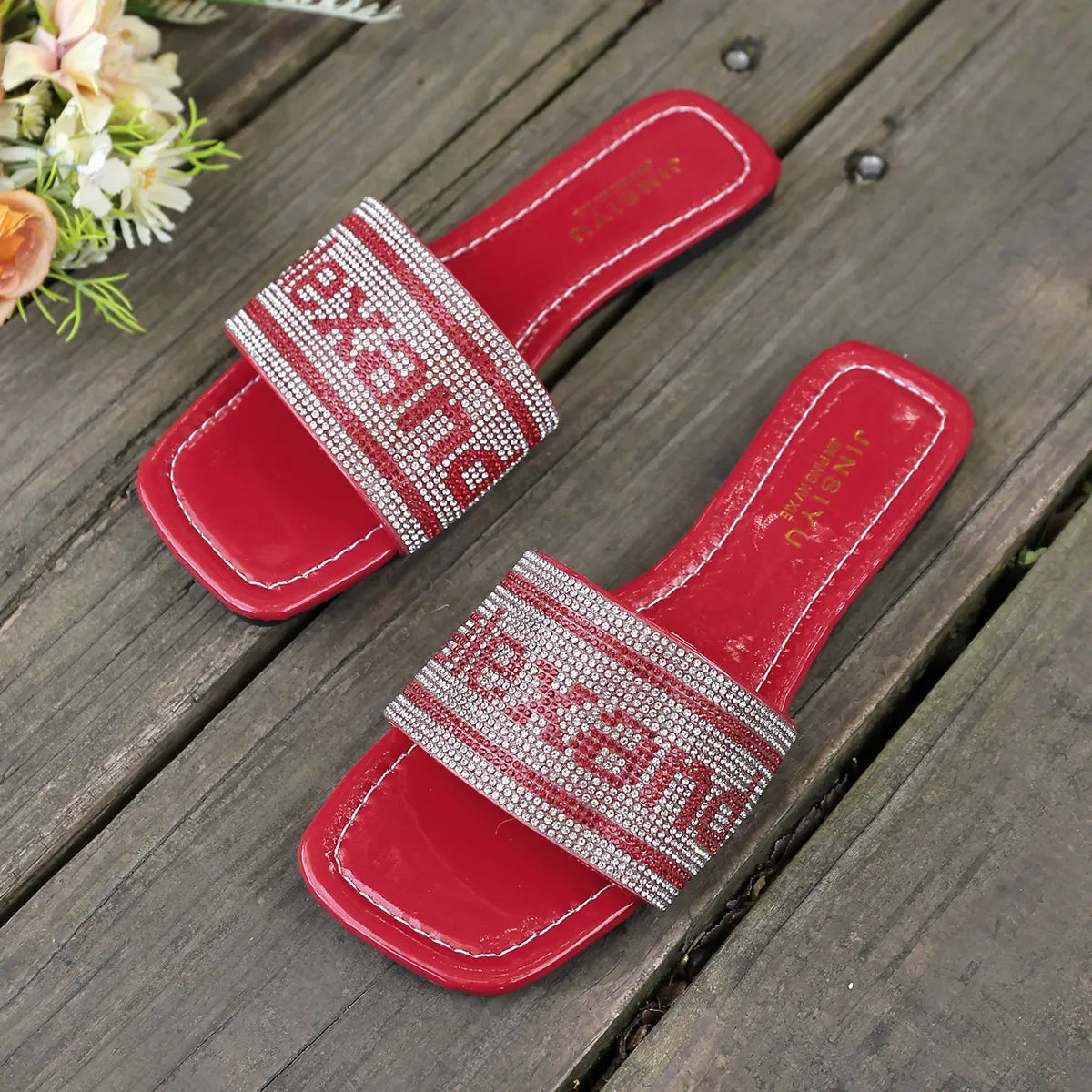 Rhinestone Open Toe Flats Sandals