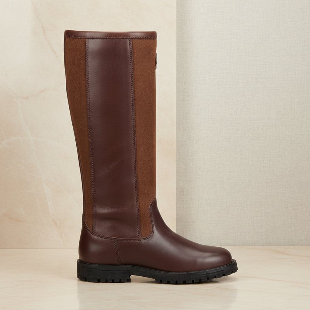 Retro Knee-High Riding Boots | Color-Block PU Upper | Side Zip Equestrian Boot