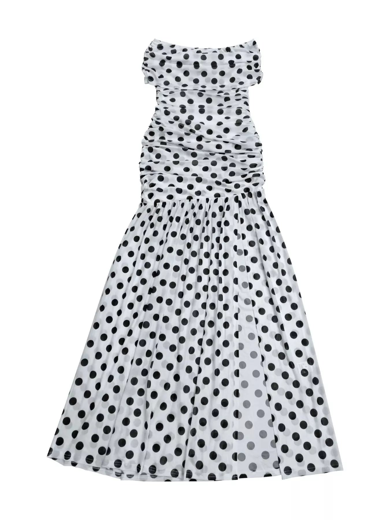 Polka Dot Off Shoulder Slit Maxi Dress