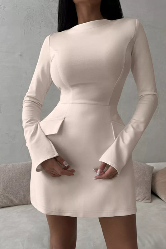 Long-Sleeve Mini Dress with Flap Pockets