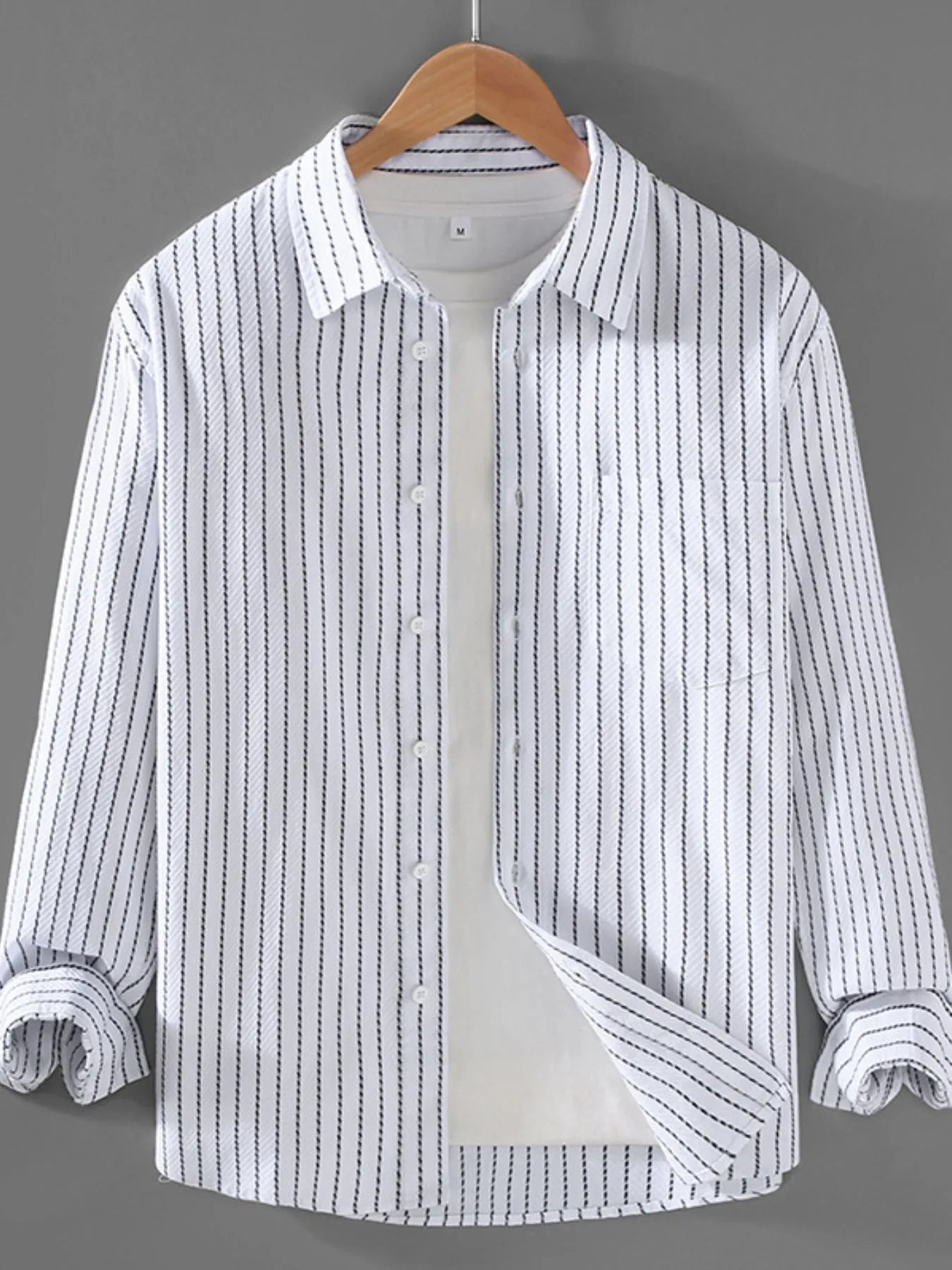 Men's Plus Size Striped Button Up Long Sleeve Shirt