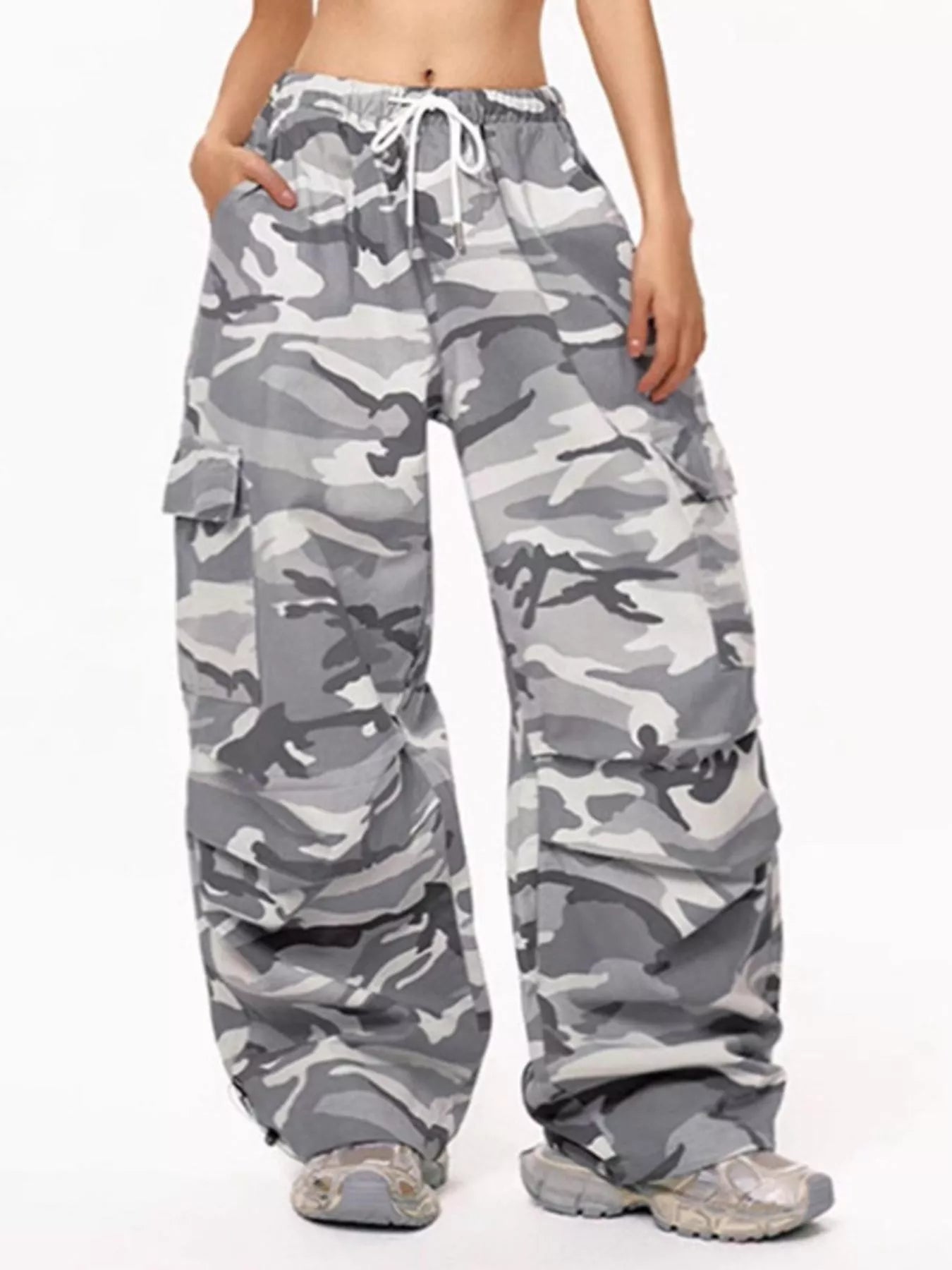Camouflage Cargo Pants with Drawstring Waist