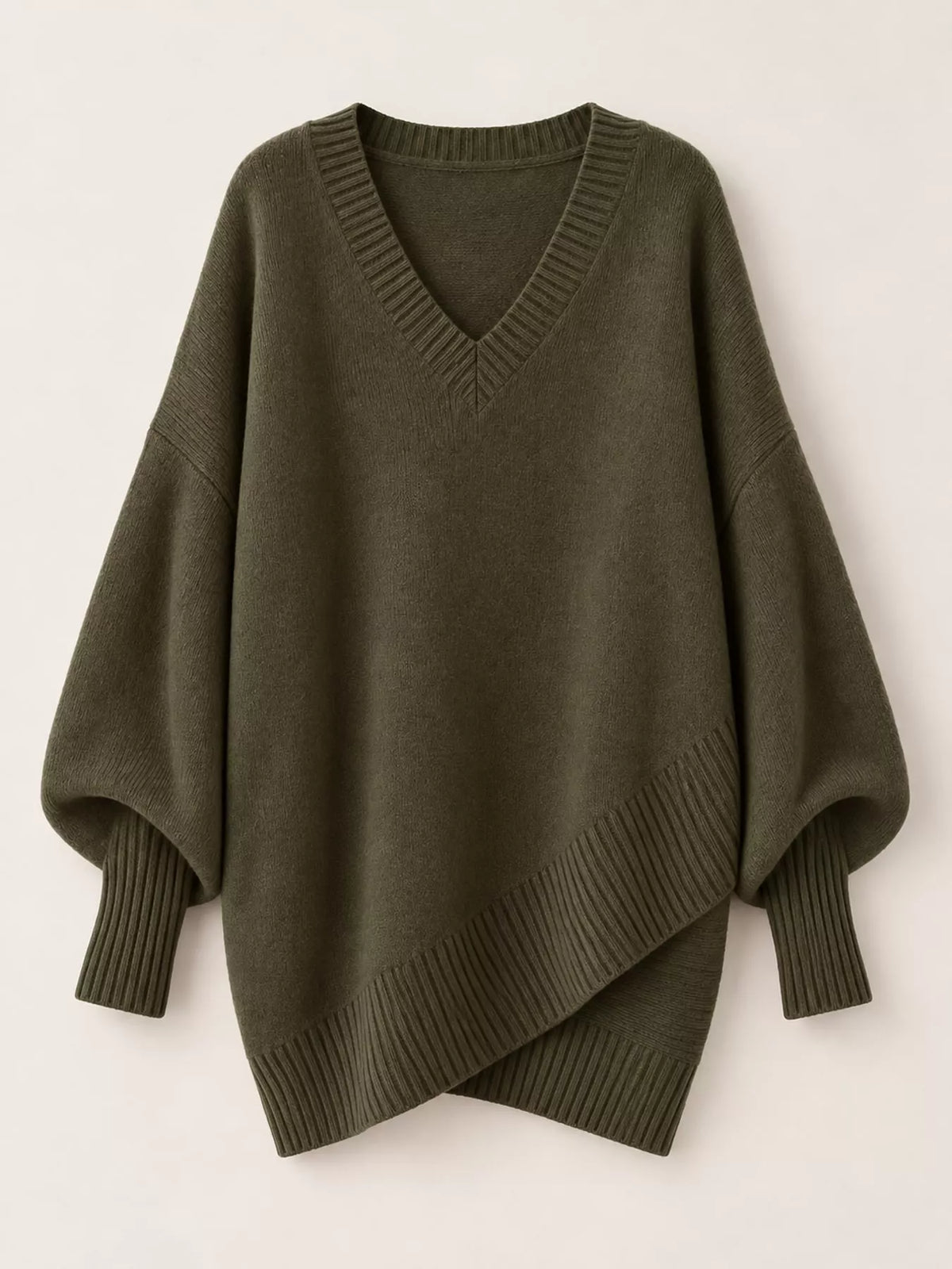 Full Size V-Neck Oversized Batwing Sleeve Sweater Plus Size