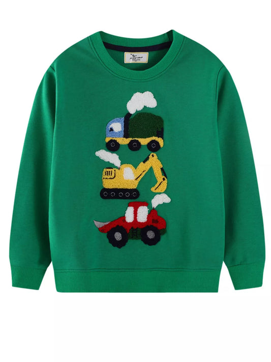 Children's Cartoon Vehicle Crew Neck Sweatshirt