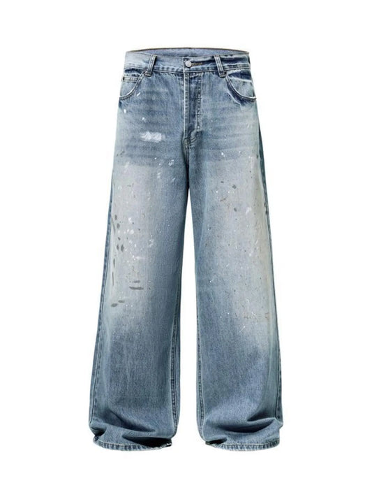 Men's Distressed Button Fly Wide Leg Jeans
