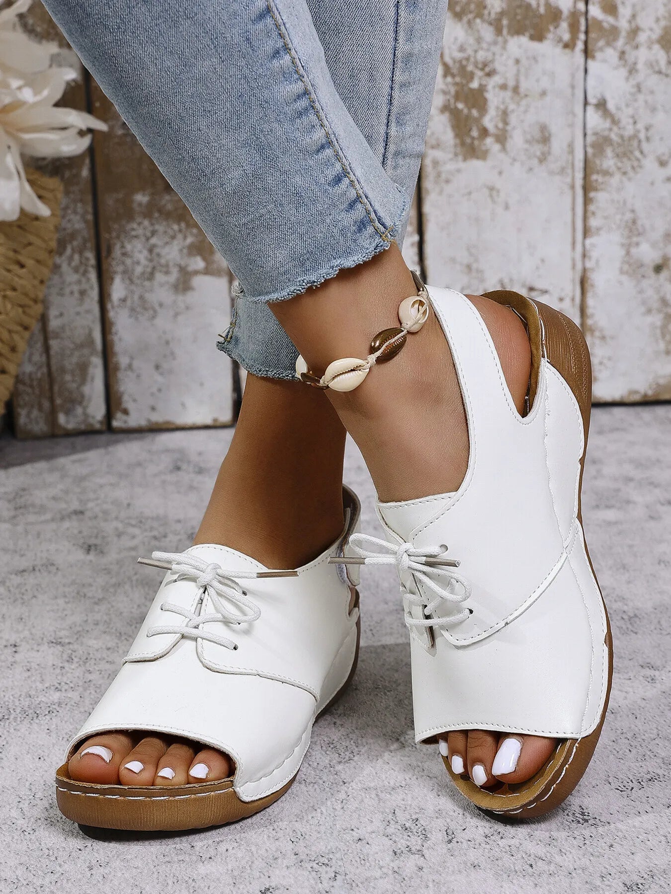 Casual Peep Toe Lace-up Comfort Sandals