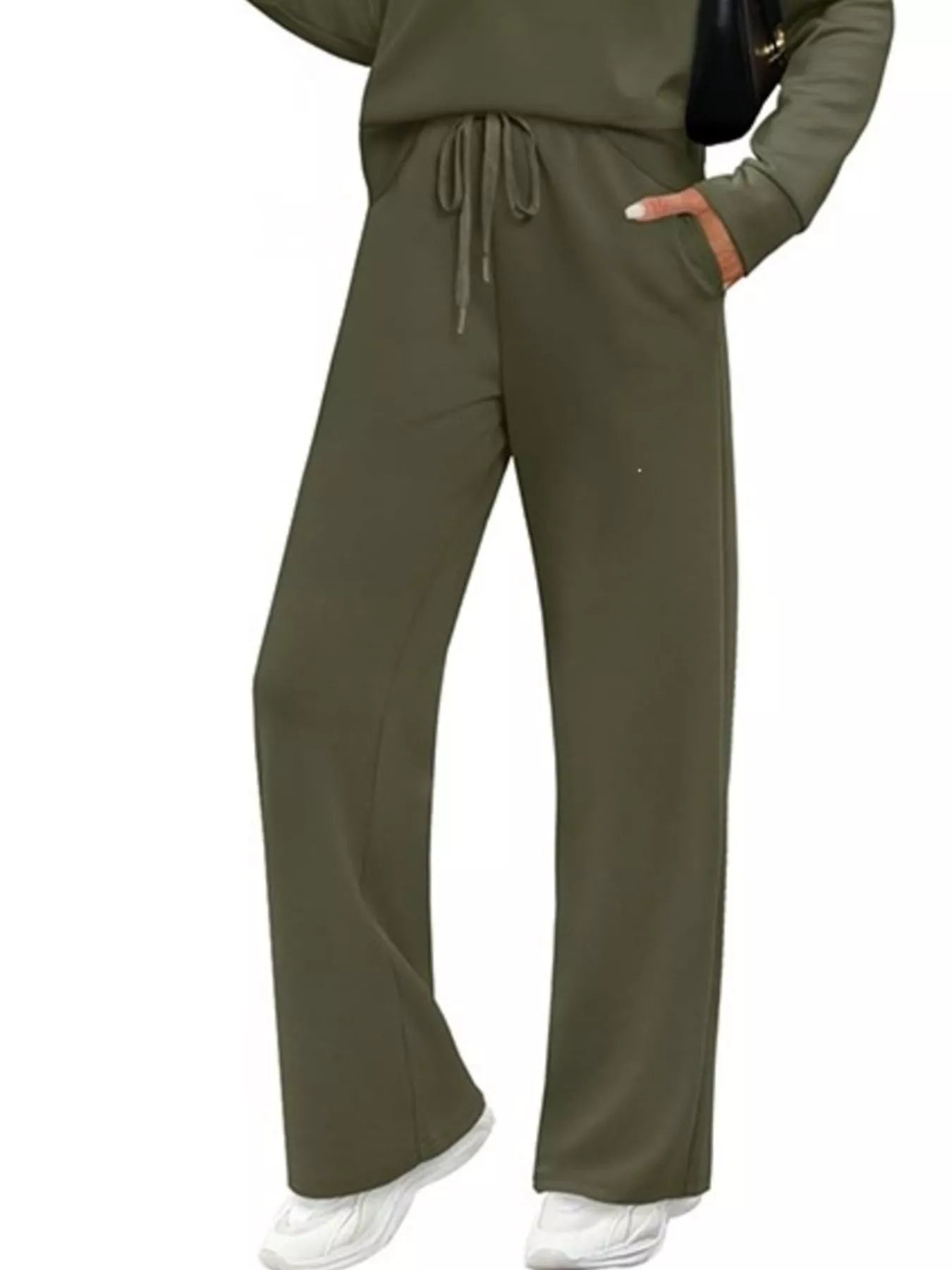 Full Size Casual Long Sleeve Crewneck Top and Drawstring Pants Set Plus Size