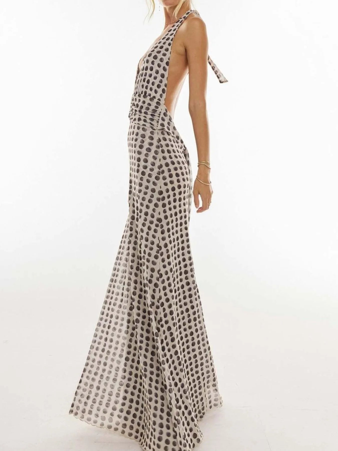 Floral Halter Neck Deep V Maxi Dress