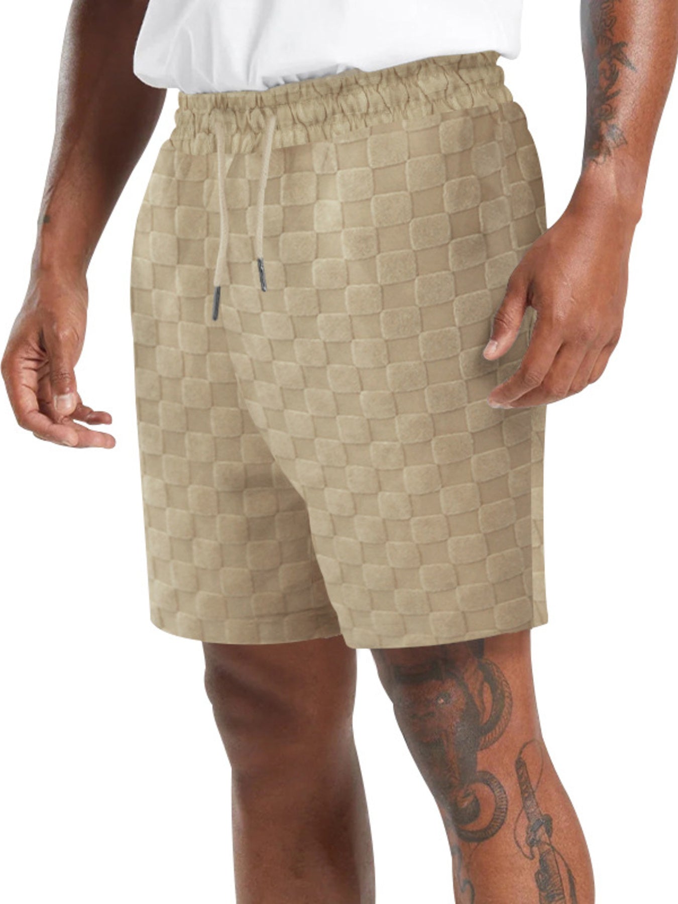 Men's Full Size Textured Checkered Casual Shorts Plus Size