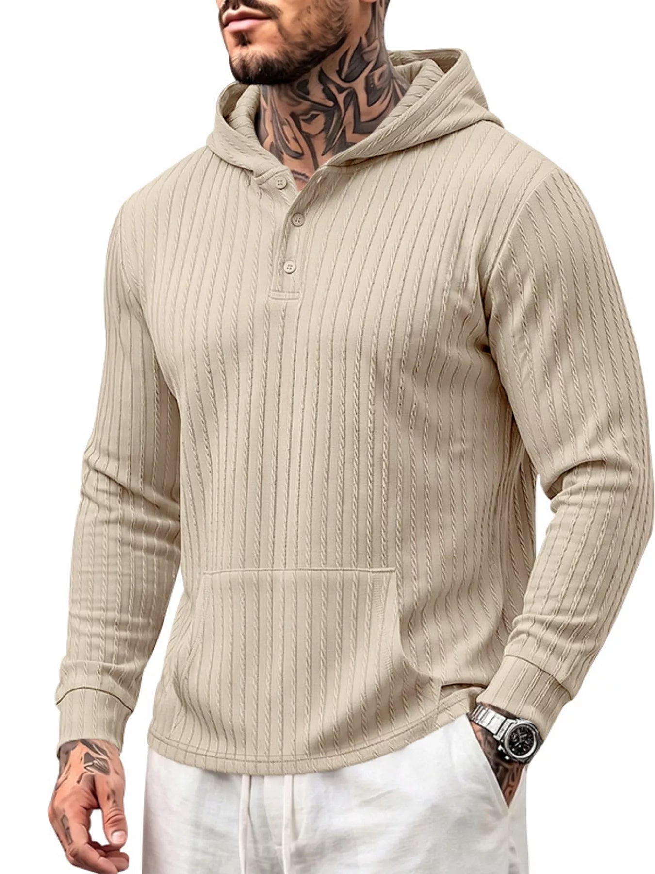 Men's Full Size Casual Kangaroo Pocket Knit Hoodie Plus Size