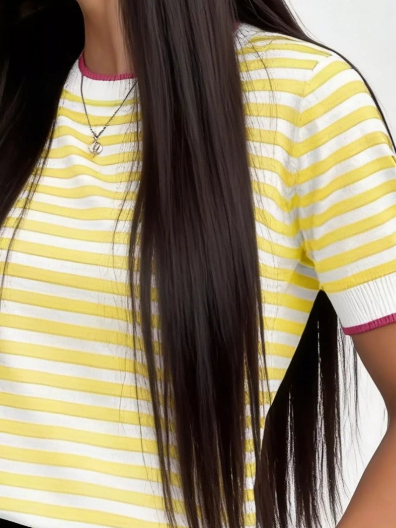 Contrast Trim Striped Short Sleeve Knit Top