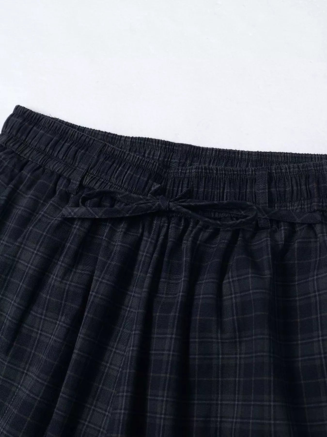 Men's Plaid Wide-Leg Drawstring Shorts