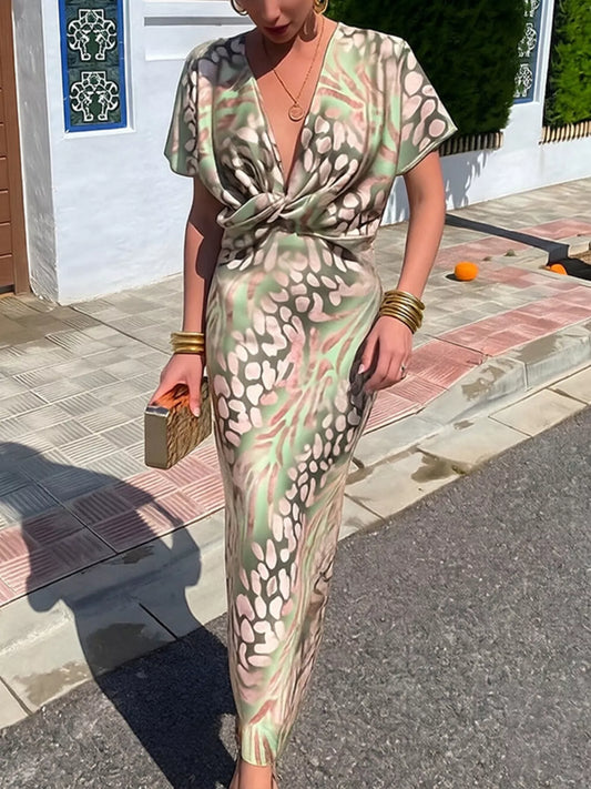 Full Size Twist-Front Animal Print Maxi Dress Plus Size