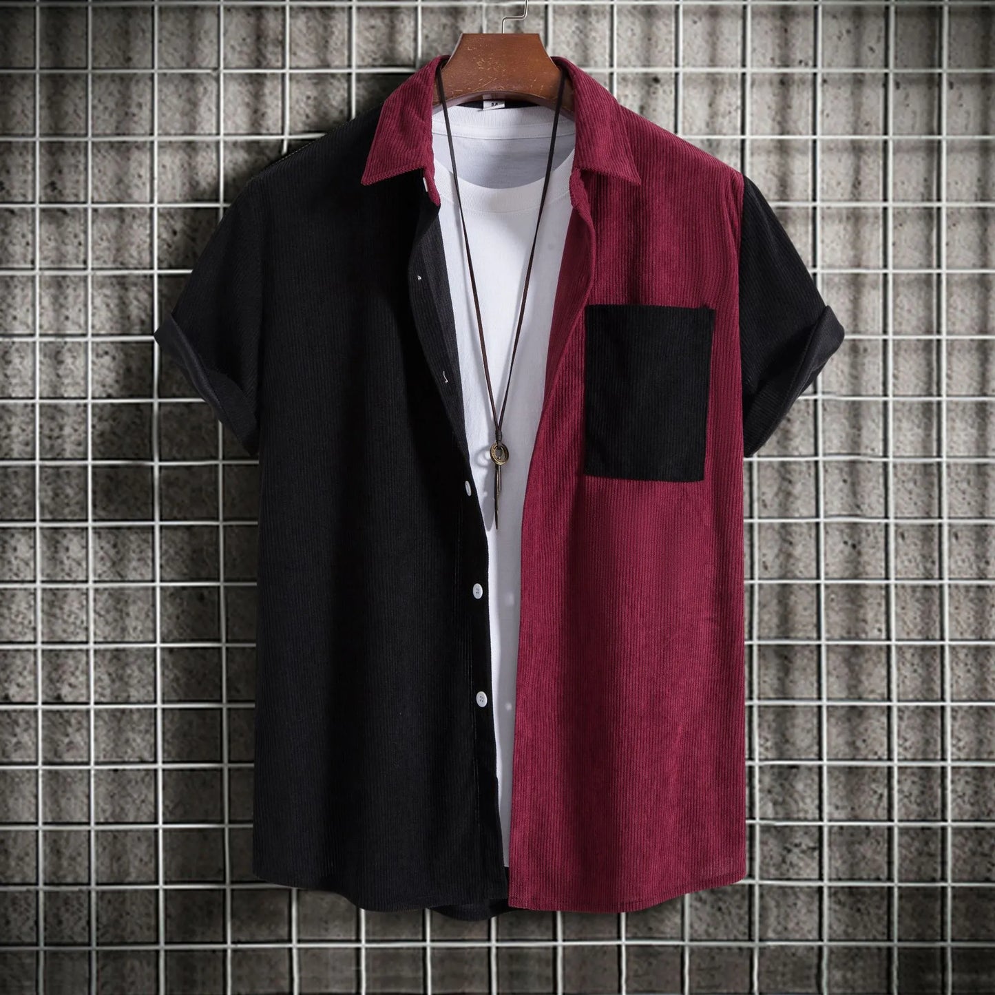 Men's Plus Size Classic Color Block Short Sleeve Shirt