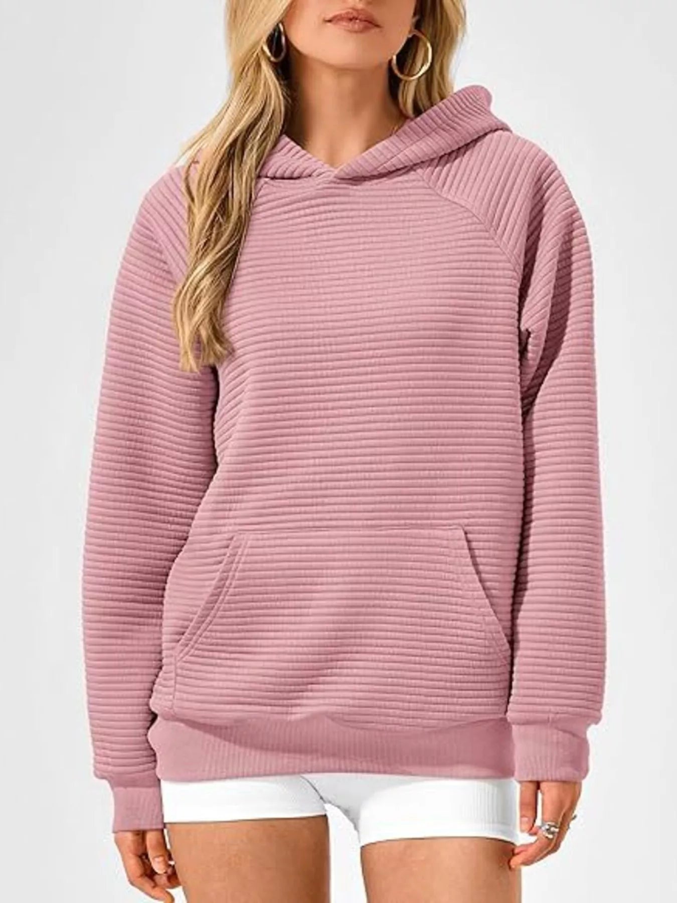 Texture Kangaroo Pocket Raglan Sleeve Hoodie