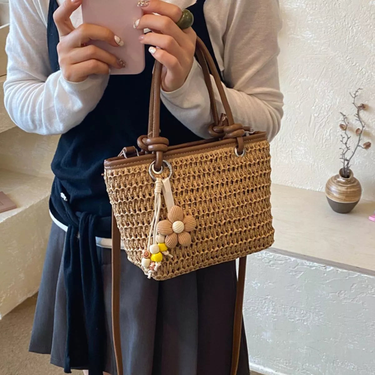 Woven Straw Shoulder Bag
