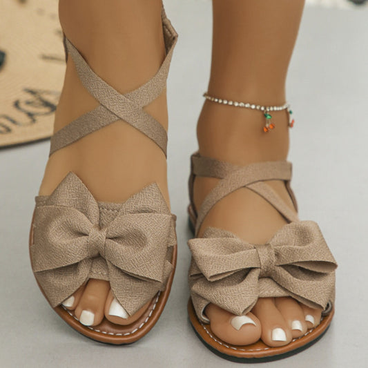 Bow-Decor Crisscross Ankle Strap Sandals