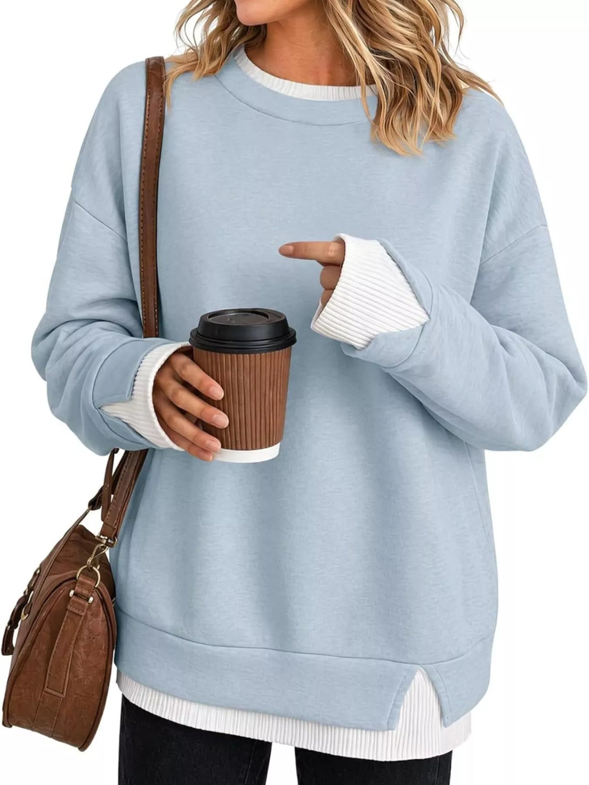 Crewneck Sweatshirt with Contrast Ribbed Trim