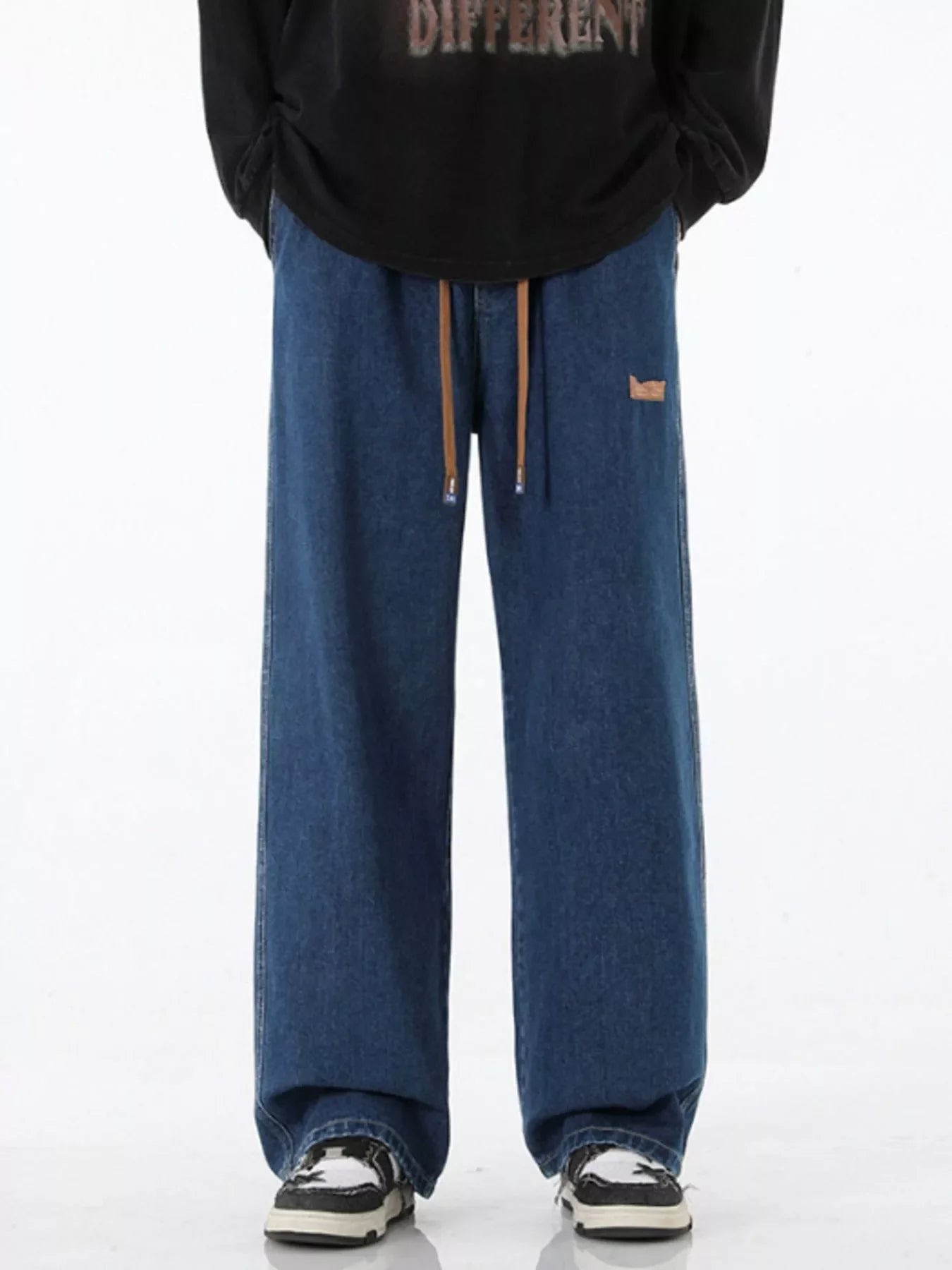 Men's Full Size Wide Leg Drawstring Jeans